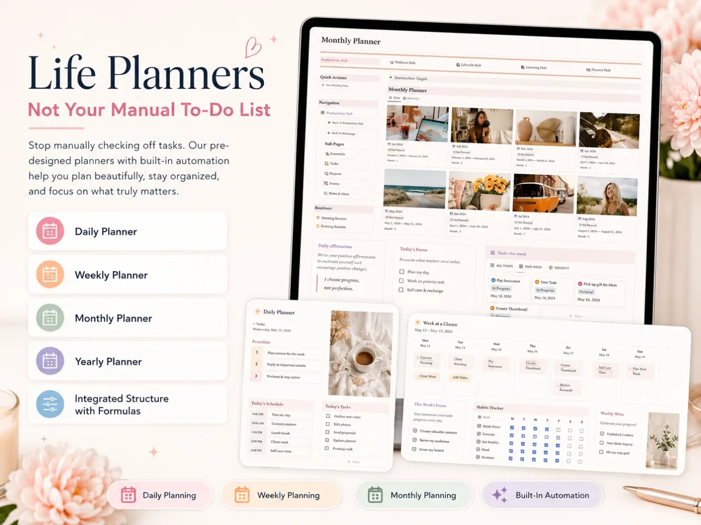 Life planners in Her's Notion Planner showing the same planning space across devices